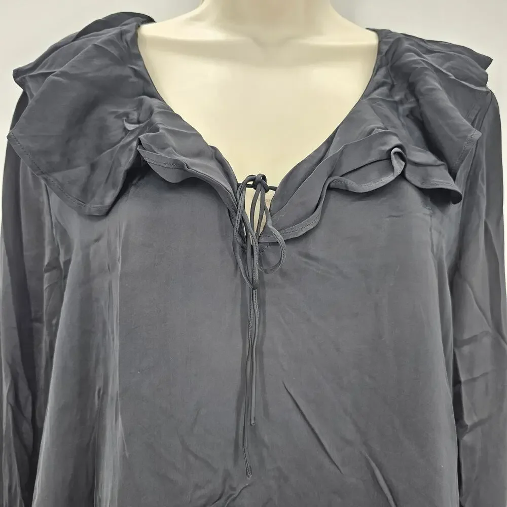 J. Crew Womans size S Goldie Ruffle Collar Satin Top Shirt Black CD054 NEW